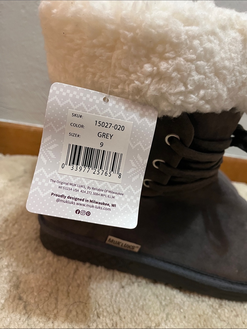 Muk Luks Dark Gray Faux-Shearling Winter Boots with Cream Cuff - Picture 4 of 6